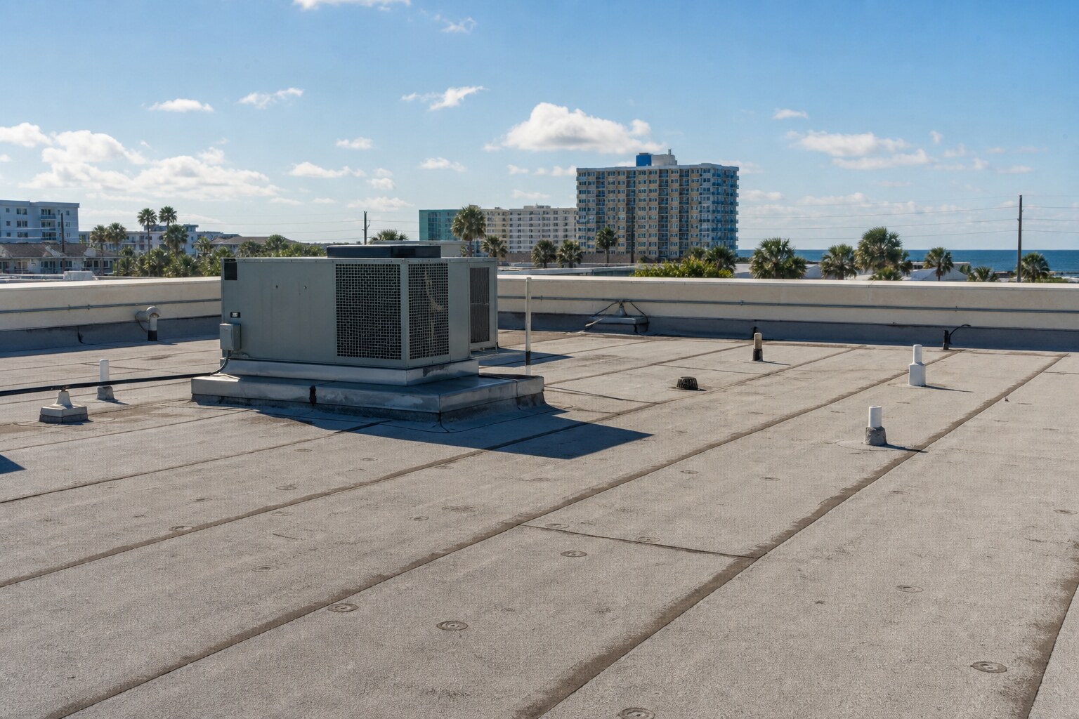 Illustrative commercial roof maintenance details around rooftop equipment